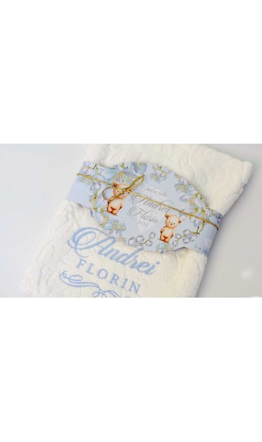 Trusou de botez cu eucalipt si ursuleti pe fundal bleu mint Little Blue Bear 12